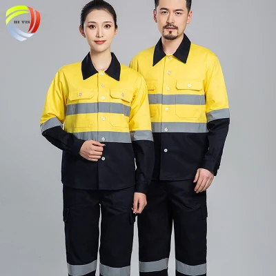 Trabajos de construcción amarillo Fr Ropa ignífuga de alta visibilidad Camisas de trabajo con cinta reflectante de alta visibilidad