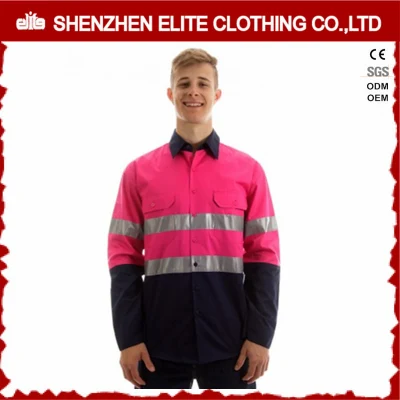 Camisas de trabajo de sarga de algodón 100 de color rosa para hombre con logotipo